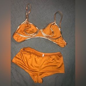 Genie Themed Lingerie Set 2 Piece Boy Shorts Orange And Gold Womens Size Large
